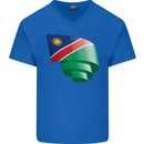 Curled Namibia Flag Namibian Day Football Mens V-Neck Cotton T-Shirt Royal Blue