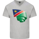 Curled Namibia Flag Namibian Day Football Mens V-Neck Cotton T-Shirt Sports Grey