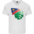 Curled Namibia Flag Namibian Day Football Mens V-Neck Cotton T-Shirt White
