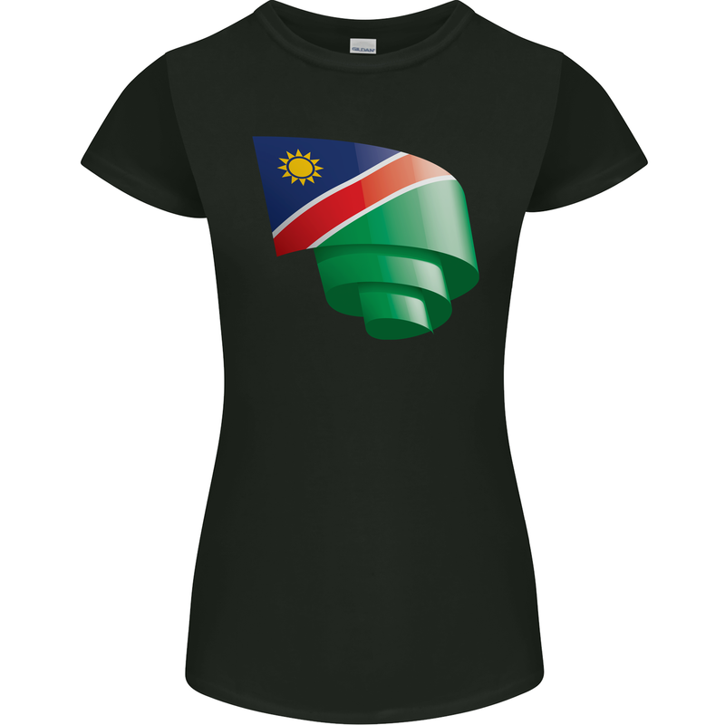 Curled Namibia Flag Namibian Day Football Womens Petite Cut T-Shirt Black