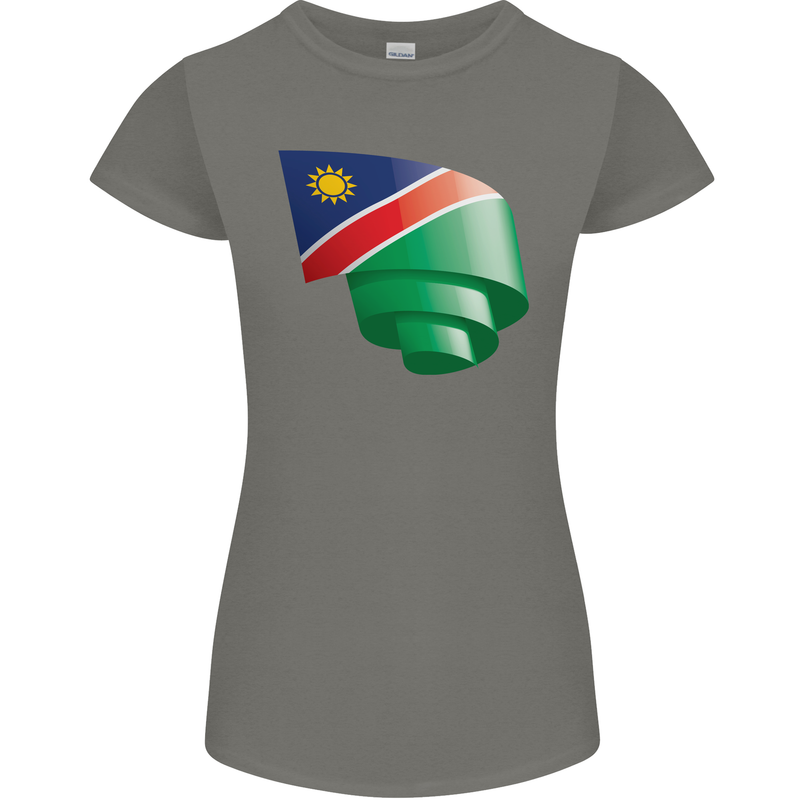 Curled Namibia Flag Namibian Day Football Womens Petite Cut T-Shirt Charcoal