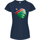 Curled Namibia Flag Namibian Day Football Womens Petite Cut T-Shirt Navy Blue