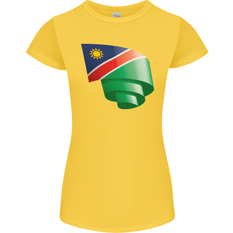 Curled Namibia Flag Namibian Day Football Womens Petite Cut T-Shirt Yellow