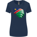 Curled Namibia Flag Namibian Day Football Womens Wider Cut T-Shirt Navy Blue