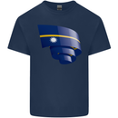 Curled Nauru Flag Nauruan Day Football Kids T-Shirt Childrens Navy Blue