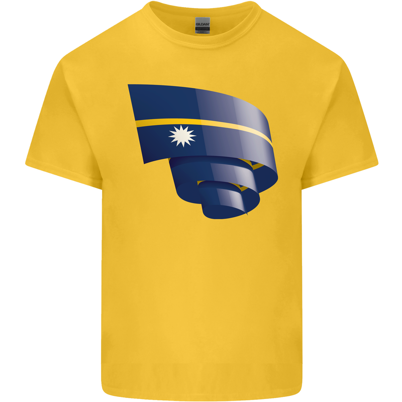 Curled Nauru Flag Nauruan Day Football Kids T-Shirt Childrens Yellow