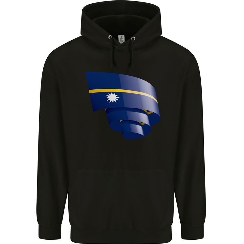 Curled Nauru Flag Nauruan Day Football Mens 80% Cotton Hoodie Black