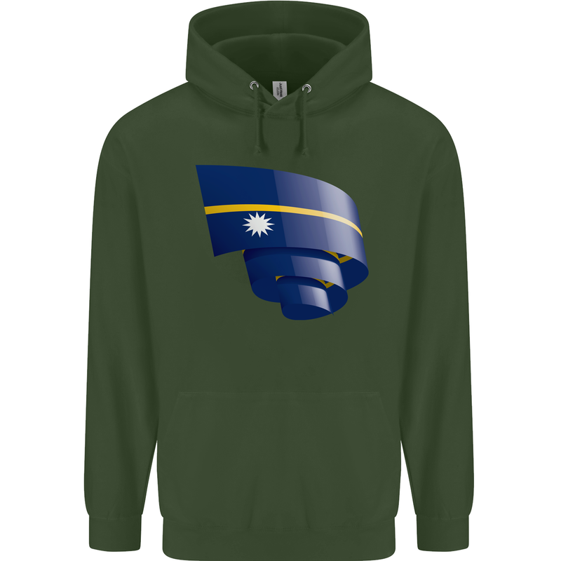 Curled Nauru Flag Nauruan Day Football Mens 80% Cotton Hoodie Forest Green
