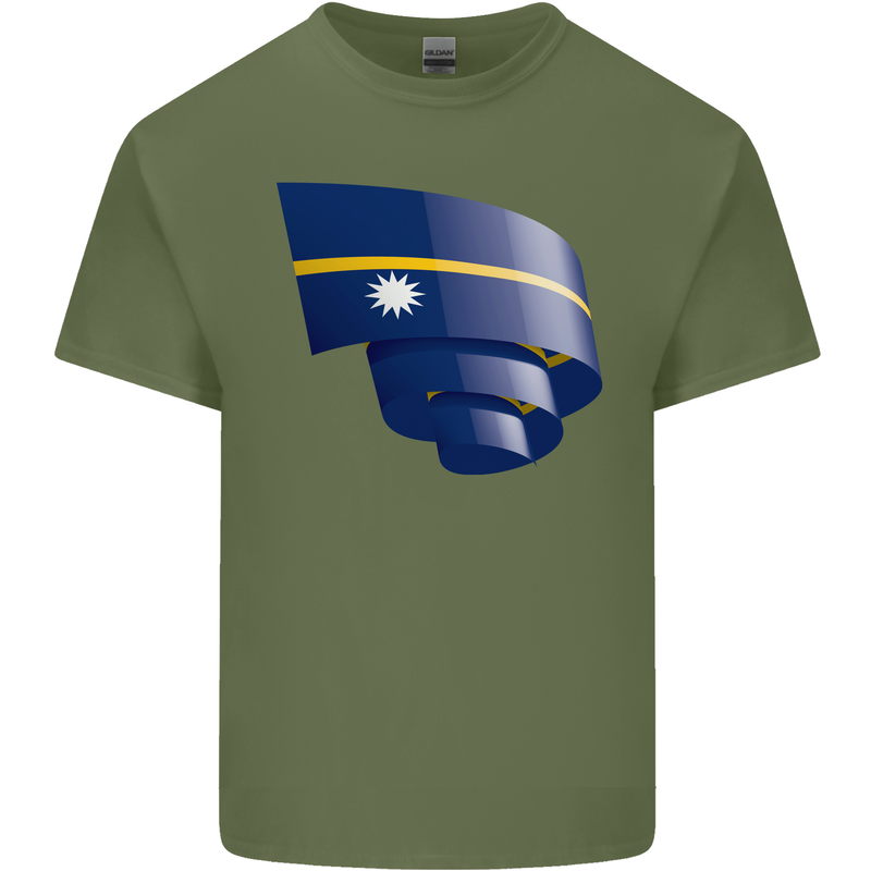 Curled Nauru Flag Nauruan Day Football Mens Cotton T-Shirt Tee Top Military Green