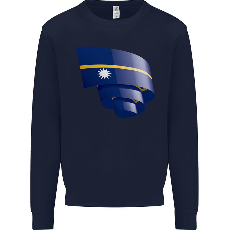 Curled Nauru Flag Nauruan Day Football Mens Sweatshirt Jumper Navy Blue