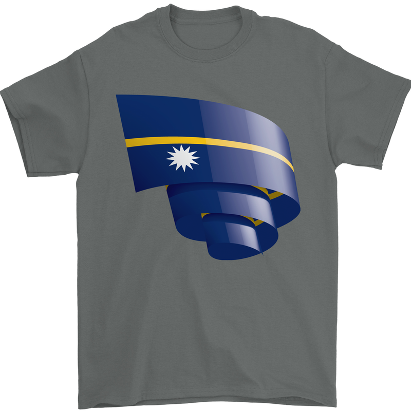 Curled Nauru Flag Nauruan Day Football Mens T-Shirt 100% Cotton Charcoal