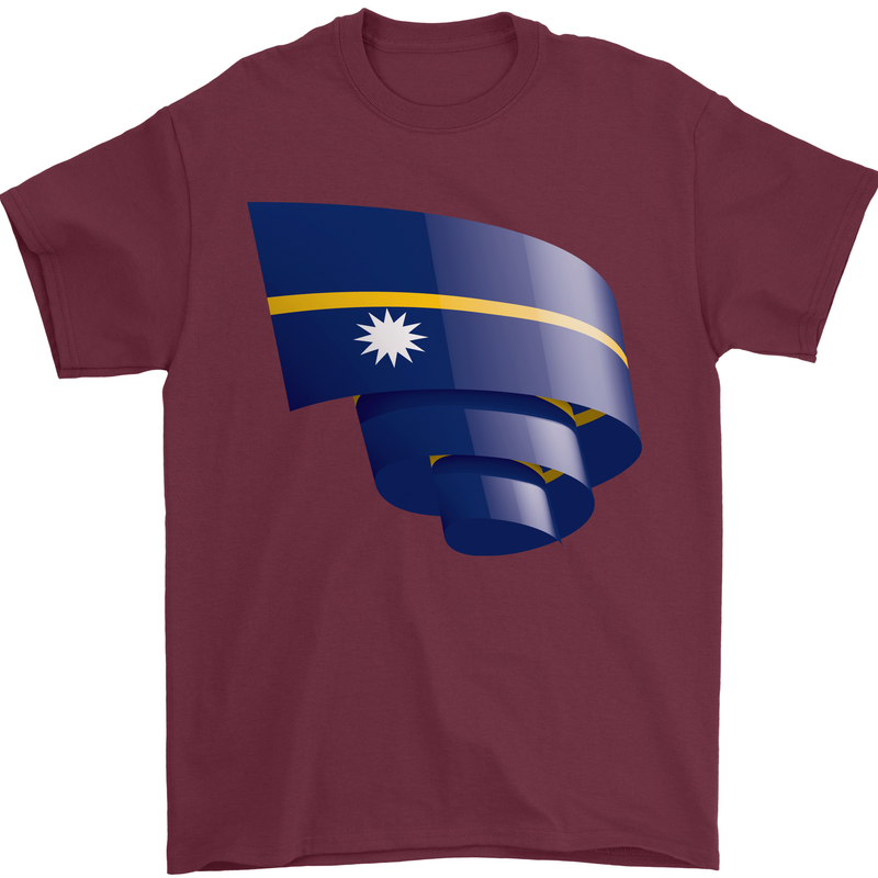 Curled Nauru Flag Nauruan Day Football Mens T-Shirt 100% Cotton Maroon