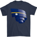 Curled Nauru Flag Nauruan Day Football Mens T-Shirt 100% Cotton Navy Blue