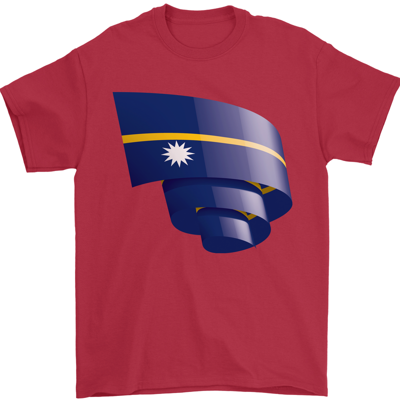 Curled Nauru Flag Nauruan Day Football Mens T-Shirt 100% Cotton Red