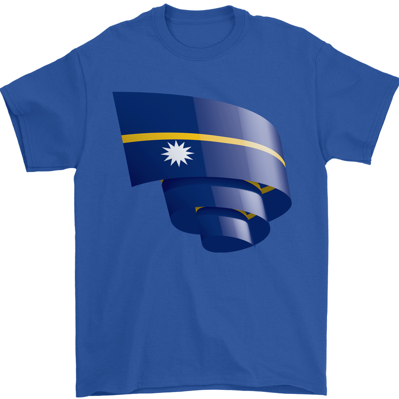 Curled Nauru Flag Nauruan Day Football Mens T-Shirt 100% Cotton Royal Blue