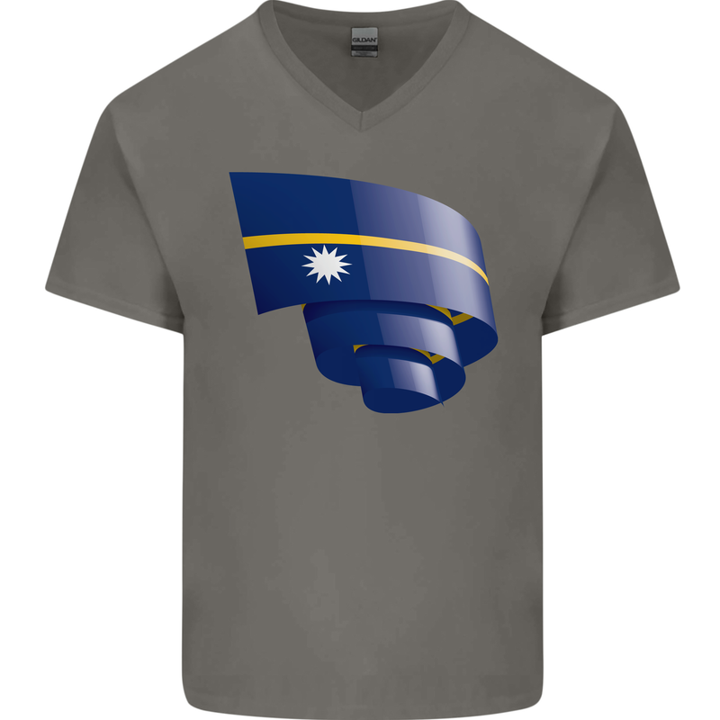 Curled Nauru Flag Nauruan Day Football Mens V-Neck Cotton T-Shirt Charcoal
