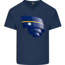 Curled Nauru Flag Nauruan Day Football Mens V-Neck Cotton T-Shirt Navy Blue