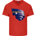 Curled Nauru Flag Nauruan Day Football Mens V-Neck Cotton T-Shirt Red