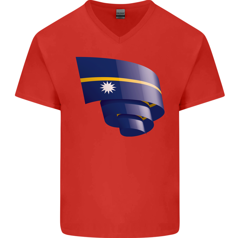 Curled Nauru Flag Nauruan Day Football Mens V-Neck Cotton T-Shirt Red