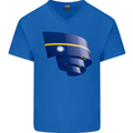 Curled Nauru Flag Nauruan Day Football Mens V-Neck Cotton T-Shirt Royal Blue