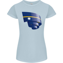 Curled Nauru Flag Nauruan Day Football Womens Petite Cut T-Shirt Light Blue