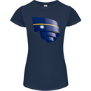 Curled Nauru Flag Nauruan Day Football Womens Petite Cut T-Shirt Navy Blue