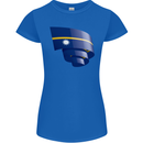 Curled Nauru Flag Nauruan Day Football Womens Petite Cut T-Shirt Royal Blue