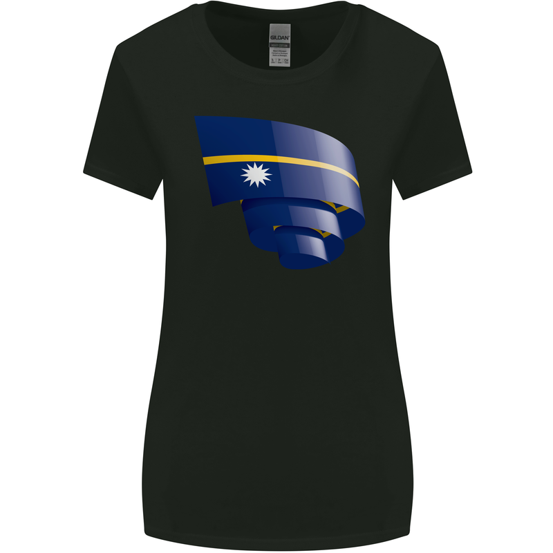 Curled Nauru Flag Nauruan Day Football Womens Wider Cut T-Shirt Black