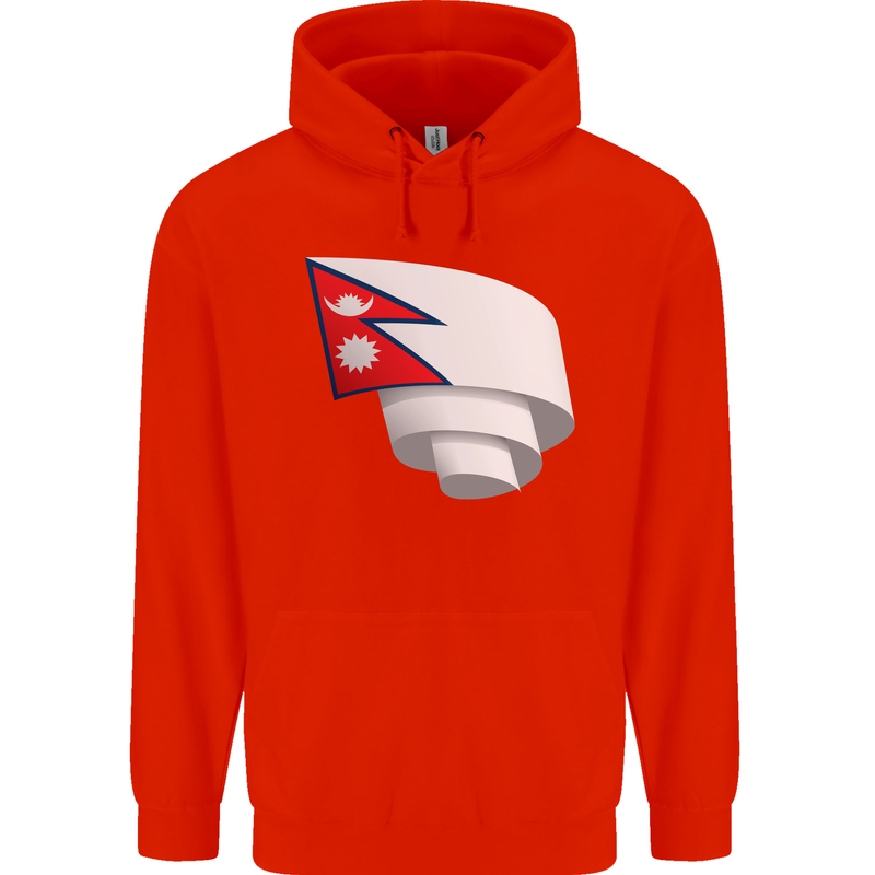 Curled Nepal Flag Nepalese Day Football Childrens Kids Hoodie Bright Red