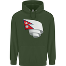 Curled Nepal Flag Nepalese Day Football Childrens Kids Hoodie Forest Green