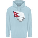 Curled Nepal Flag Nepalese Day Football Childrens Kids Hoodie Light Blue