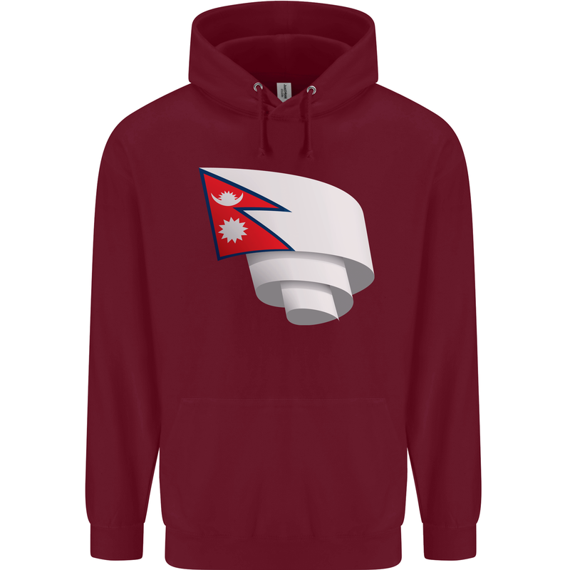 Curled Nepal Flag Nepalese Day Football Childrens Kids Hoodie Maroon