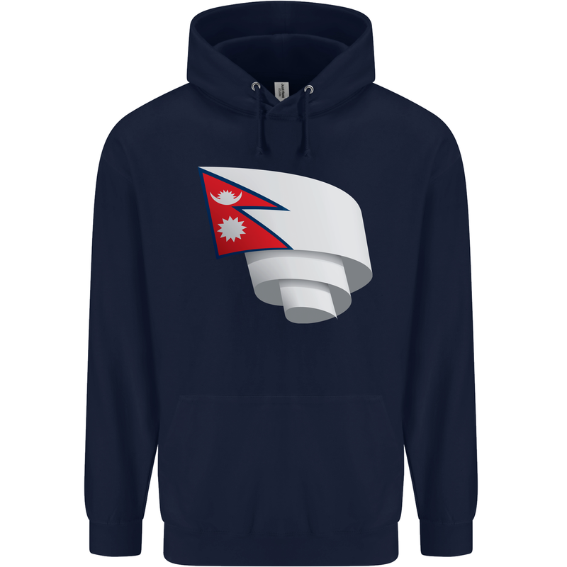 Curled Nepal Flag Nepalese Day Football Childrens Kids Hoodie Navy Blue
