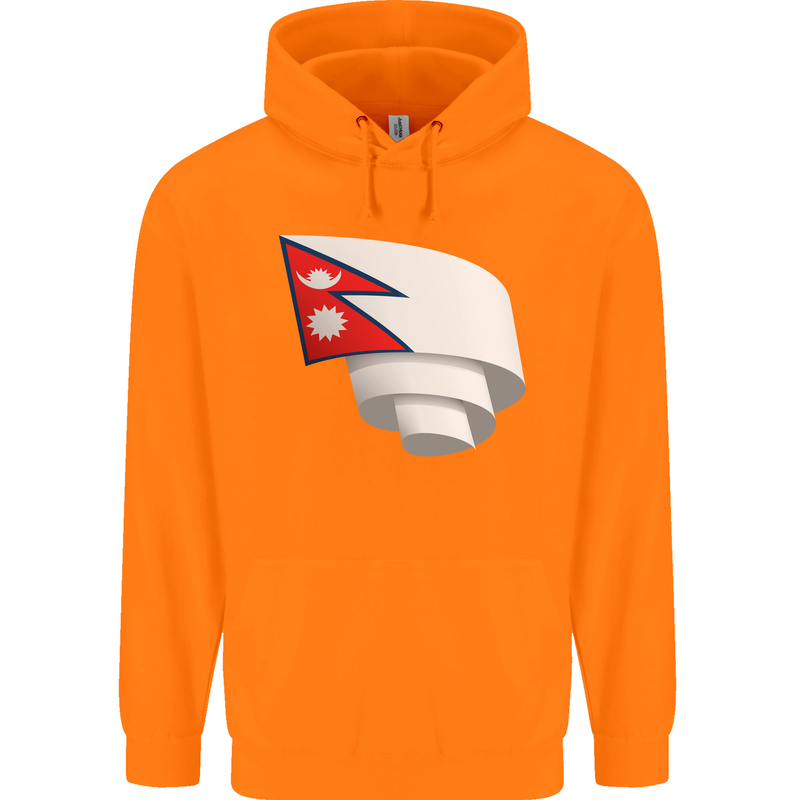 Curled Nepal Flag Nepalese Day Football Childrens Kids Hoodie Orange