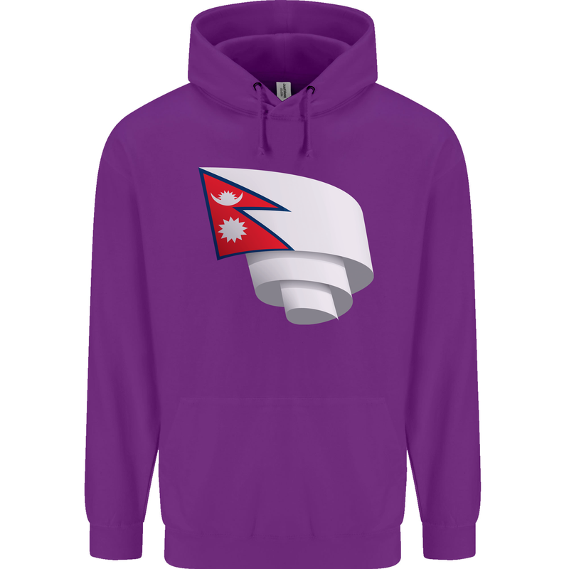 Curled Nepal Flag Nepalese Day Football Childrens Kids Hoodie Purple