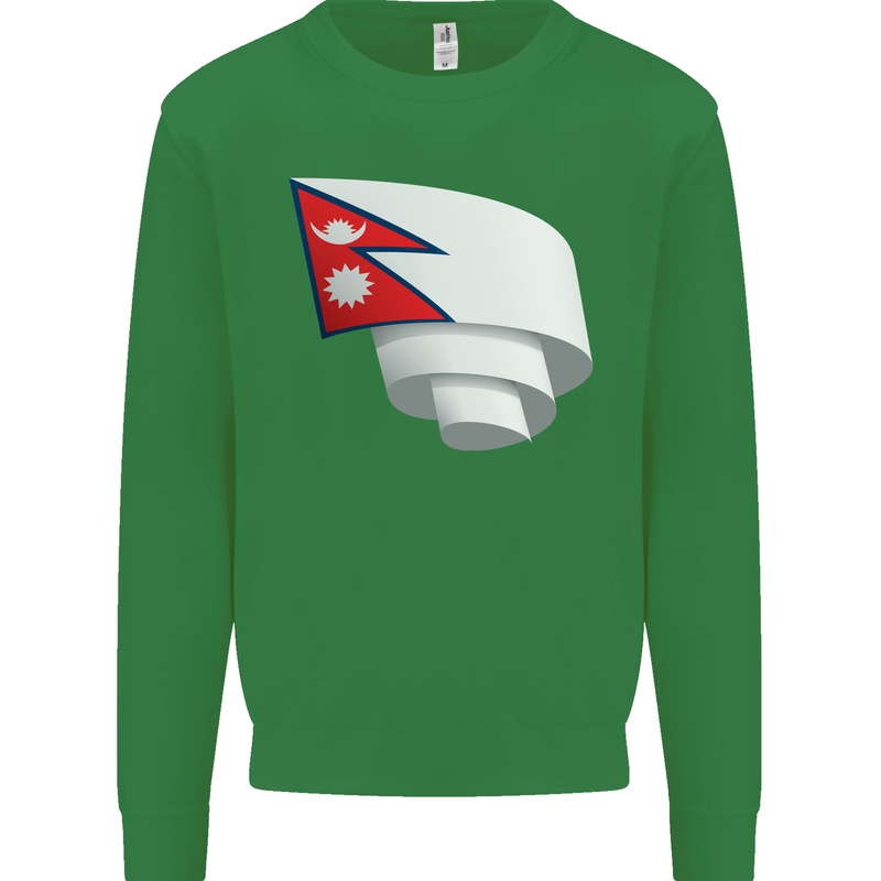 Curled Nepal Flag Nepalese Day Football Kids Sweatshirt Jumper Irish Green