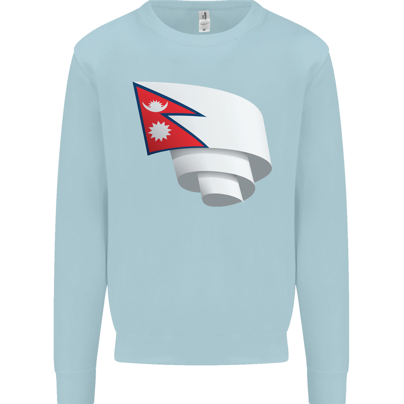 Curled Nepal Flag Nepalese Day Football Kids Sweatshirt Jumper Light Blue