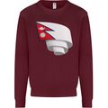 Curled Nepal Flag Nepalese Day Football Kids Sweatshirt Jumper Maroon