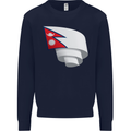 Curled Nepal Flag Nepalese Day Football Kids Sweatshirt Jumper Navy Blue