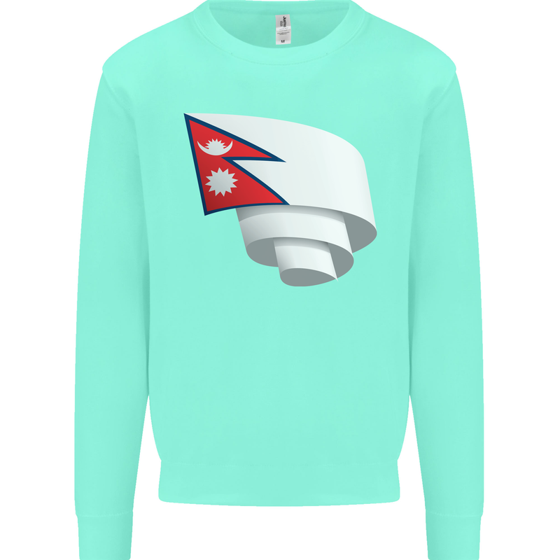 Curled Nepal Flag Nepalese Day Football Kids Sweatshirt Jumper Peppermint