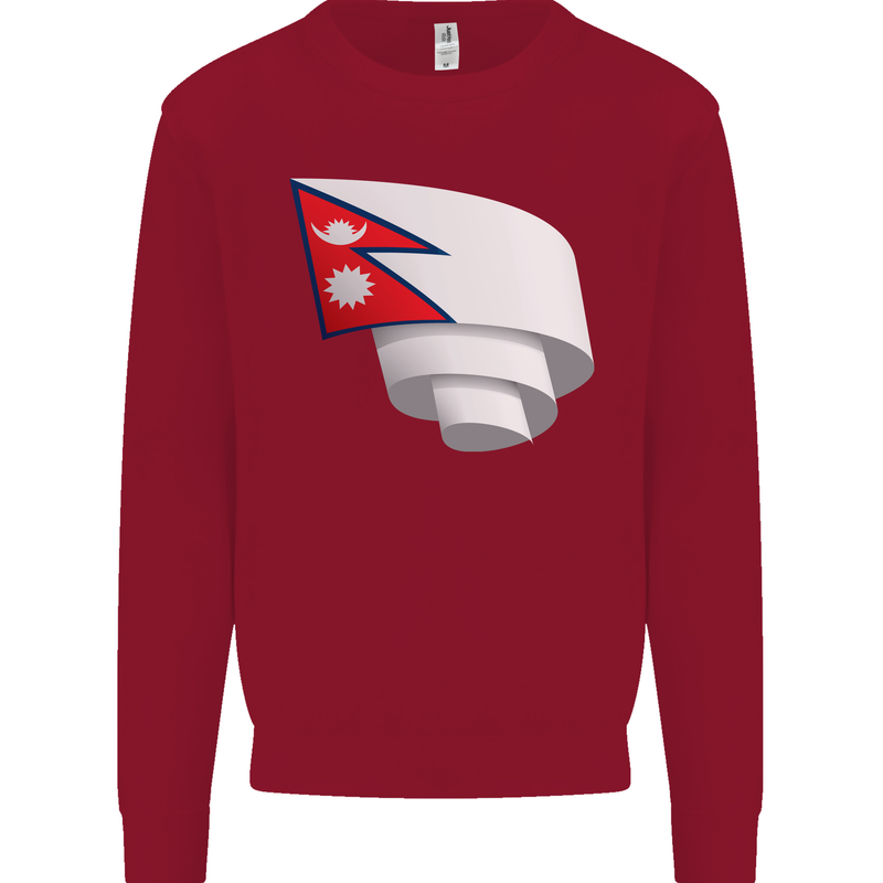 Curled Nepal Flag Nepalese Day Football Kids Sweatshirt Jumper Red
