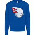 Curled Nepal Flag Nepalese Day Football Kids Sweatshirt Jumper Royal Blue