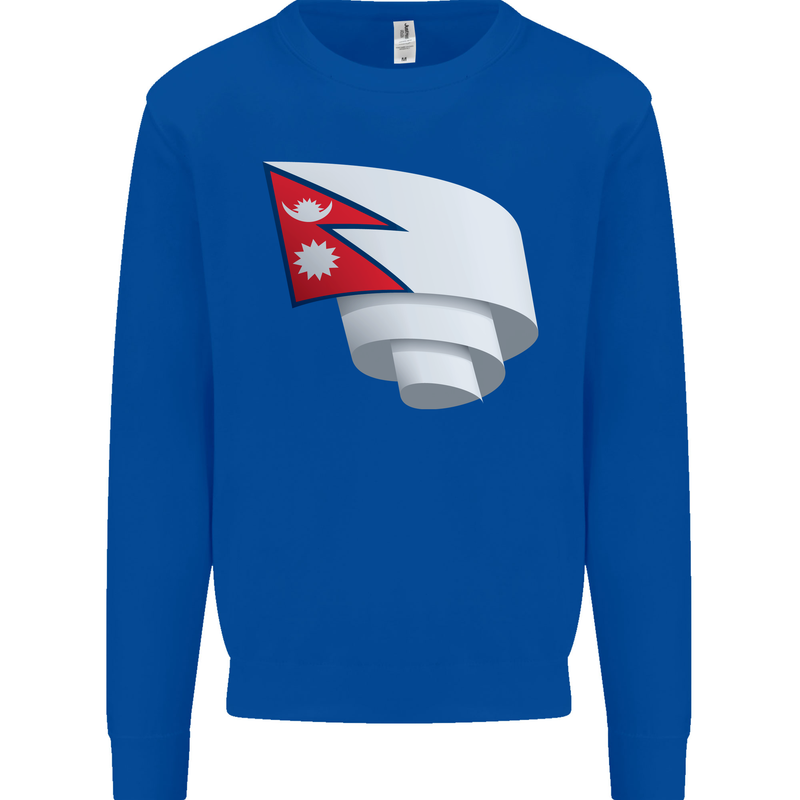 Curled Nepal Flag Nepalese Day Football Kids Sweatshirt Jumper Royal Blue