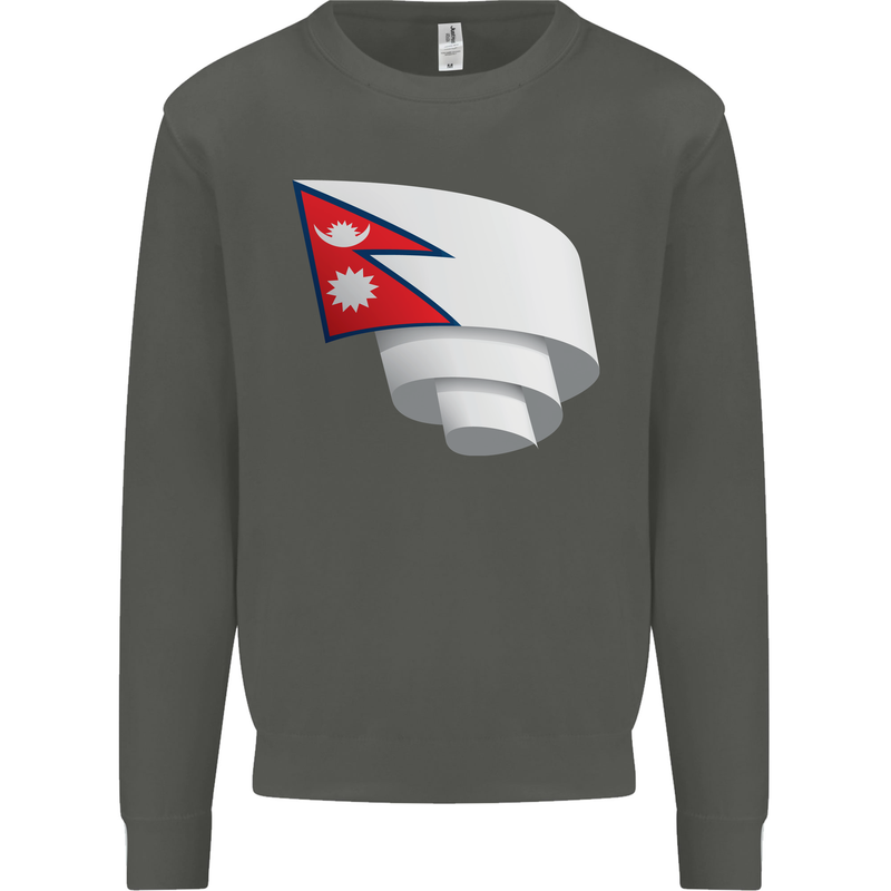 Curled Nepal Flag Nepalese Day Football Kids Sweatshirt Jumper Storm Grey