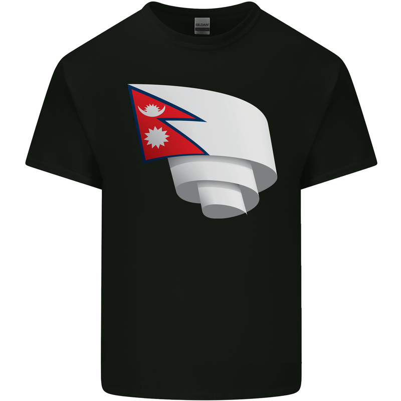 Curled Nepal Flag Nepalese Day Football Kids T-Shirt Childrens Black