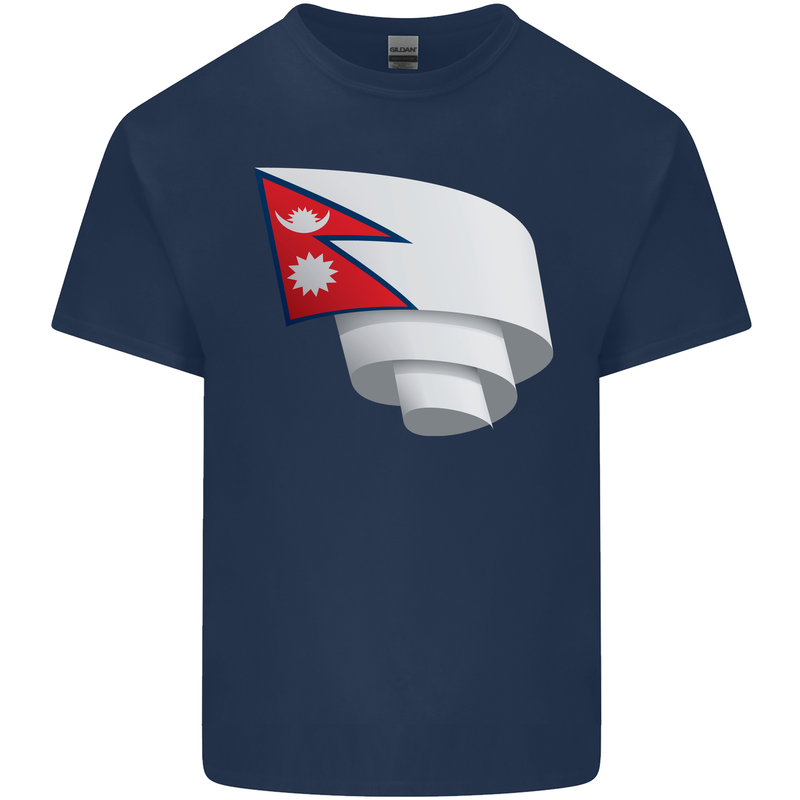 Curled Nepal Flag Nepalese Day Football Kids T-Shirt Childrens Navy Blue