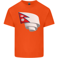 Curled Nepal Flag Nepalese Day Football Kids T-Shirt Childrens Orange