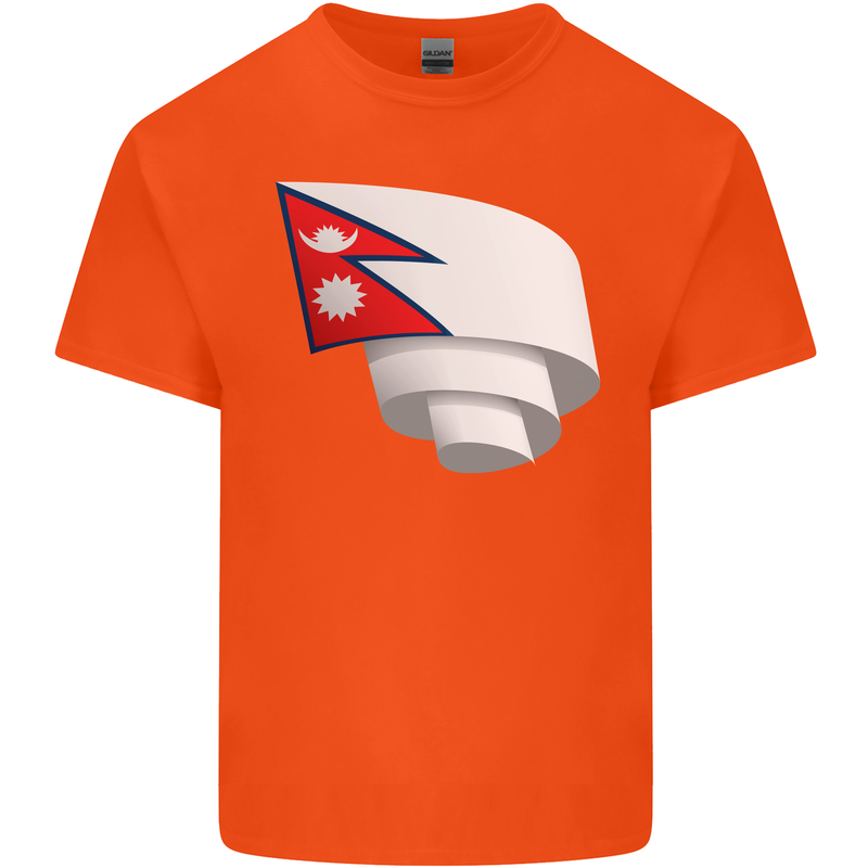 Curled Nepal Flag Nepalese Day Football Kids T-Shirt Childrens Orange