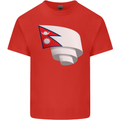 Curled Nepal Flag Nepalese Day Football Kids T-Shirt Childrens Red