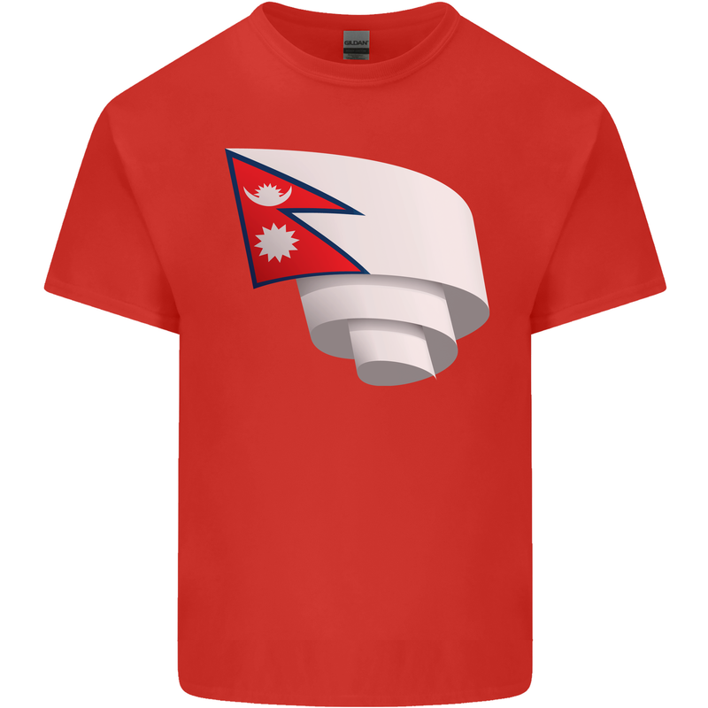 Curled Nepal Flag Nepalese Day Football Kids T-Shirt Childrens Red